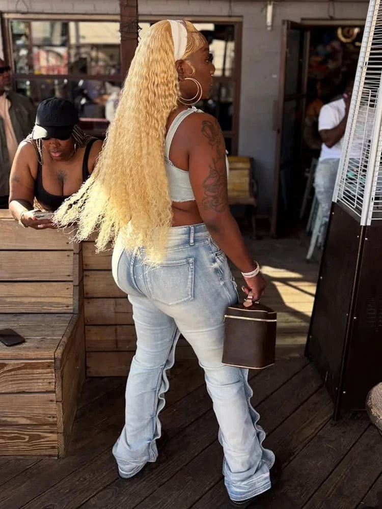 Women's High Waist Fashion Denim Straight Pants Multi-Pockets Button Detail Casual Cargo Jeans Female Streetwear New 2025