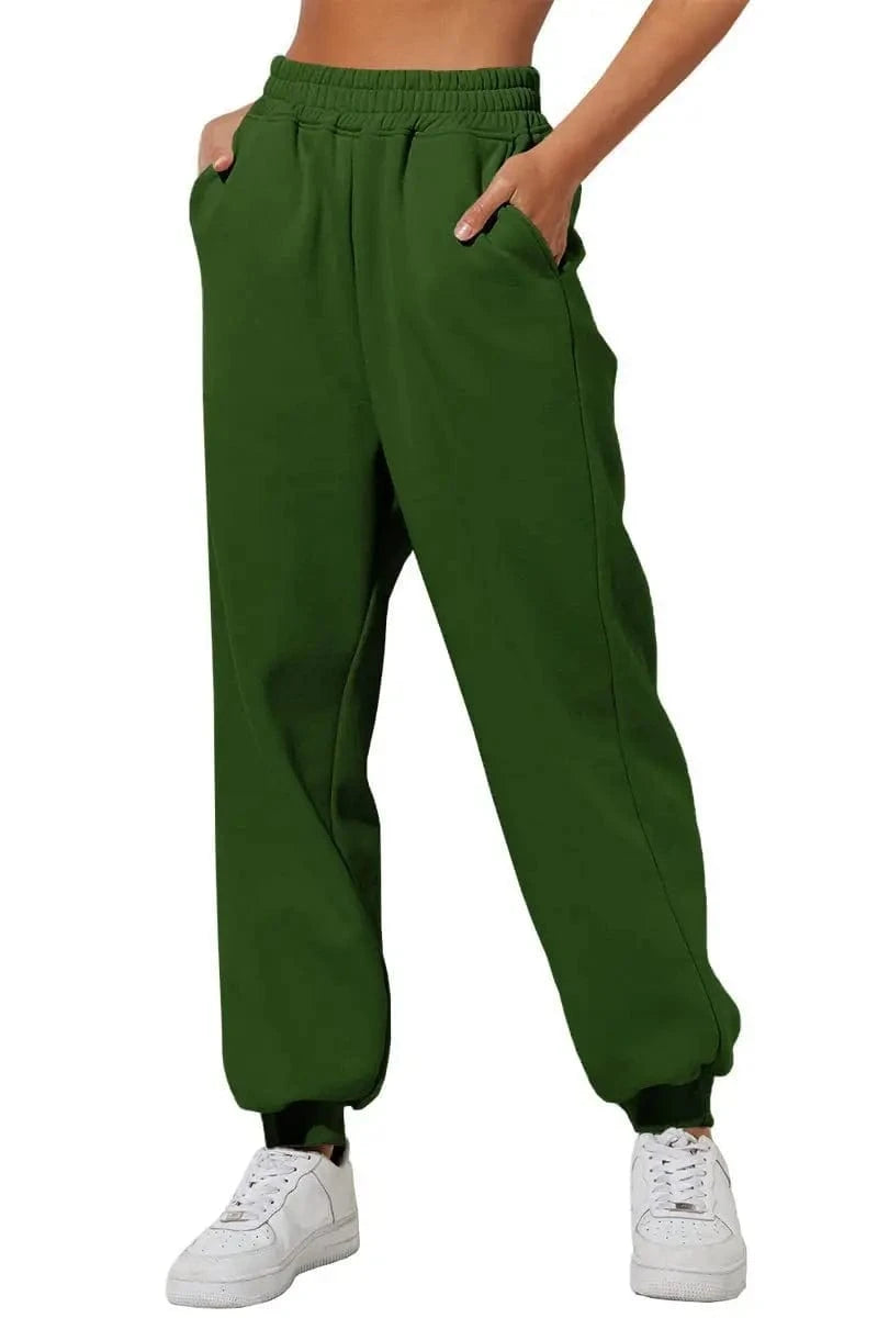 Women's high waist loose sweatpants Comfortable high belt pocket jogging pants casual sweatpants