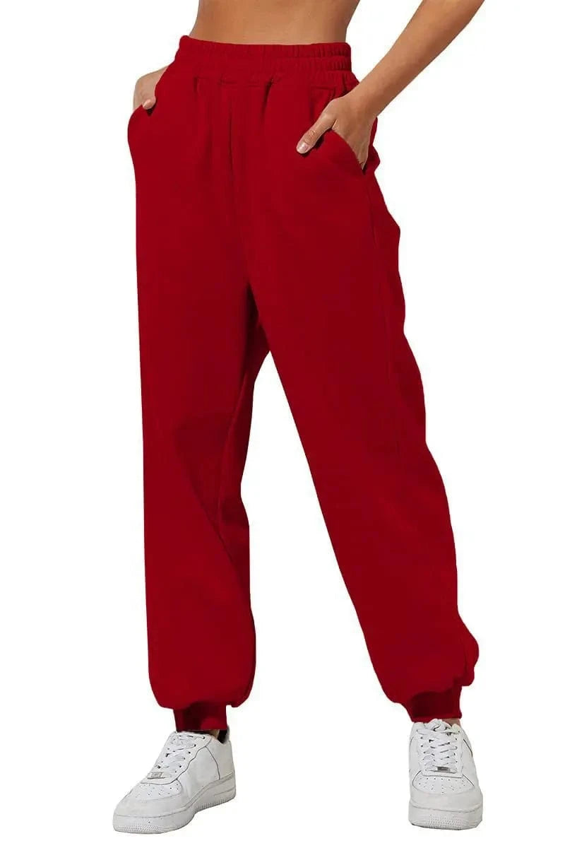Women's high waist loose sweatpants Comfortable high belt pocket jogging pants casual sweatpants