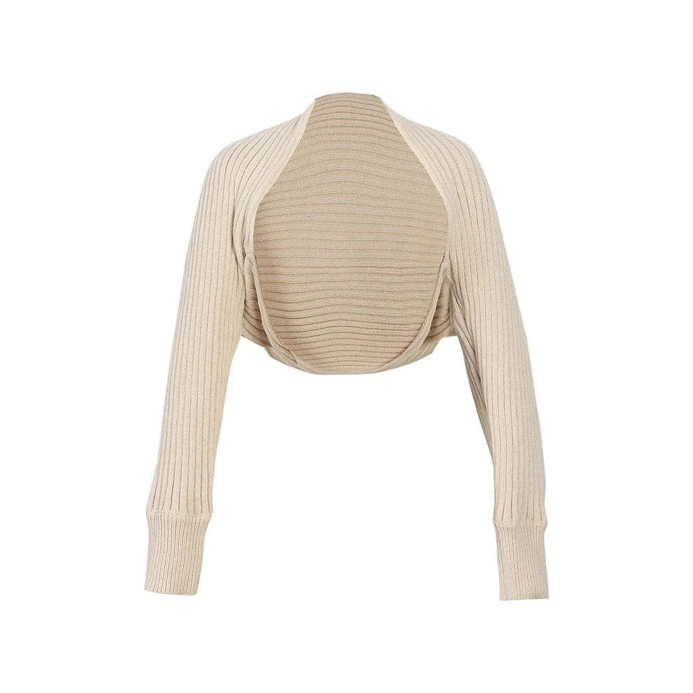 Women's Loose Sweater Cropped Cardigan Women High Stretch Long Sleeve Solid Colour Rhombus Stripe