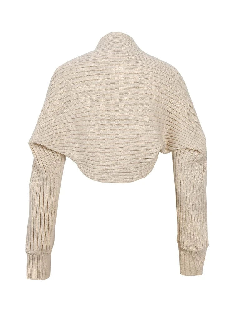 Women's Loose Sweater Cropped Cardigan Women High Stretch Long Sleeve Solid Colour Rhombus Stripe