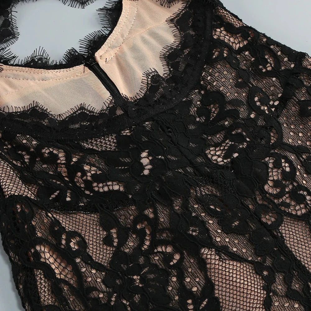 Women's Maxi Lace Cut Out Long Dress Sexy Backless High Split Long-Sleeves Deep V-Neck Celebrity Slim Party Wedding Morning Gown