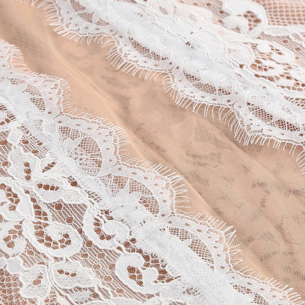 Women's Maxi Lace Cut Out Long Dress Sexy Backless High Split Long-Sleeves Deep V-Neck Celebrity Slim Party Wedding Morning Gown