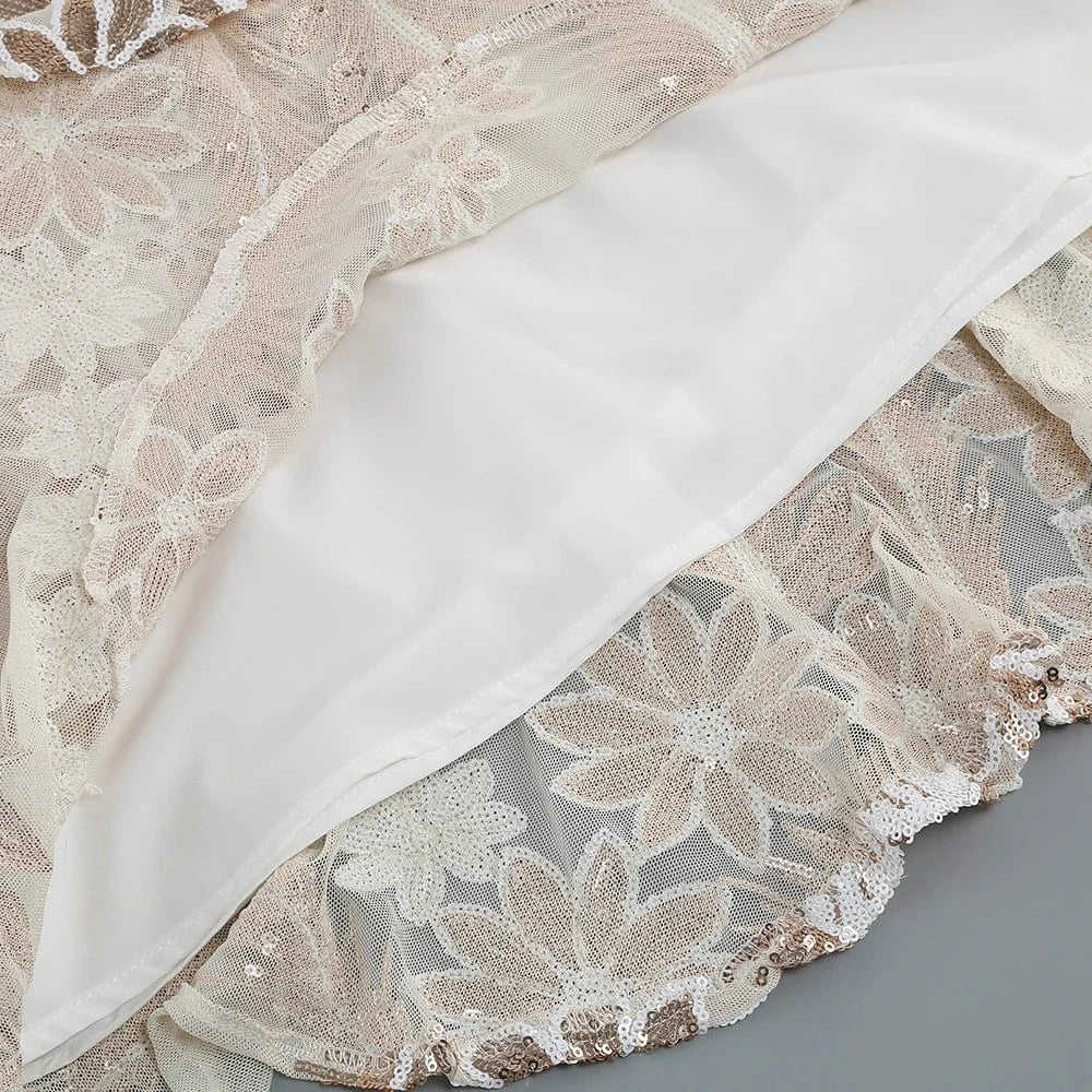 Women's New Round Neck Sleeveless Ruffle Sexy Halter Hollow Out Mini Dress Niche Sequins Beaded Luxury Evening Party Dress