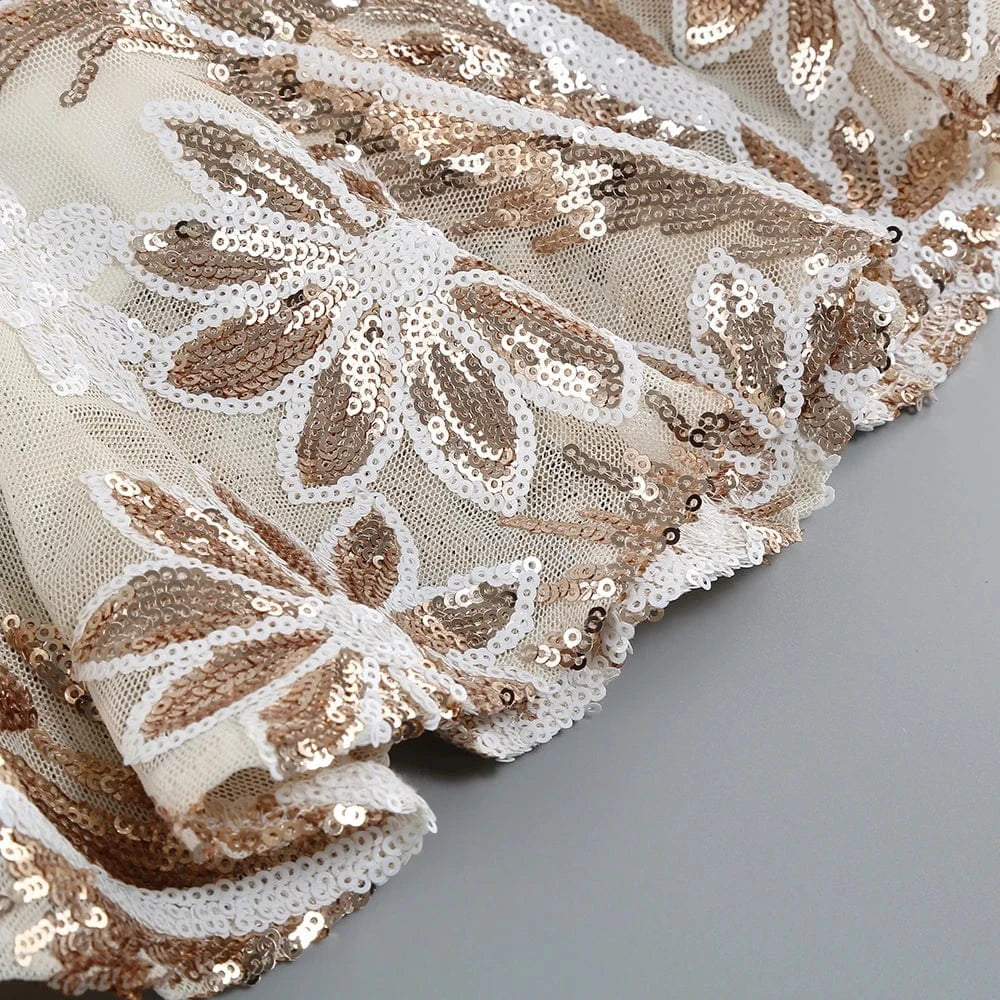 Women's New Round Neck Sleeveless Ruffle Sexy Halter Hollow Out Mini Dress Niche Sequins Beaded Luxury Evening Party Dress