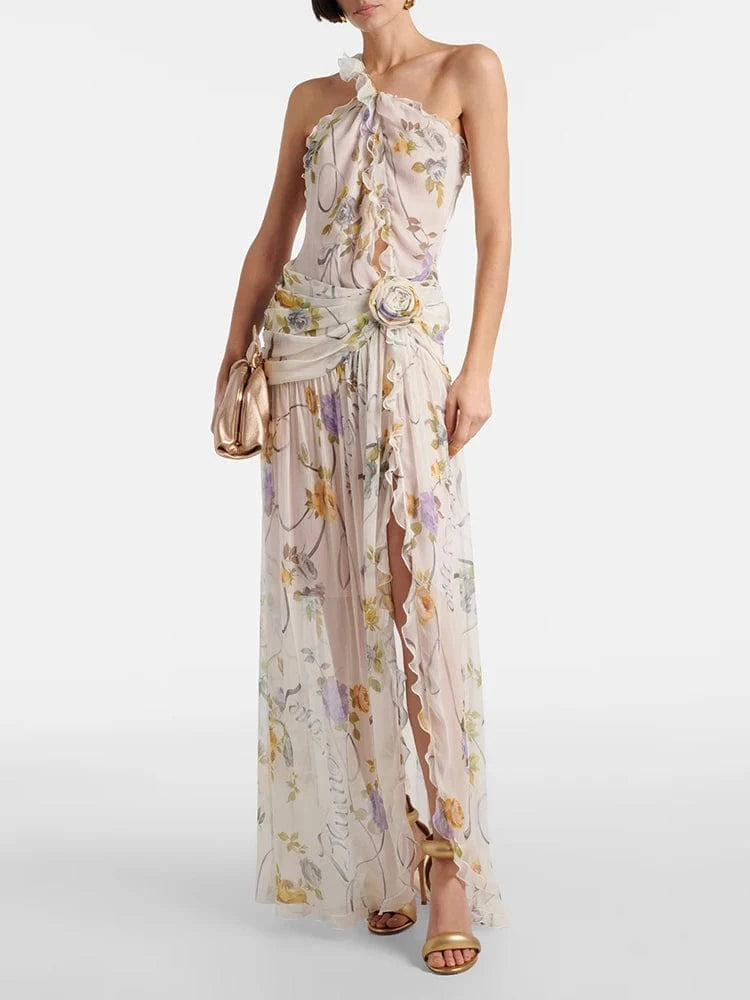 Women's New Sexy V-Neck Sequin Fringe Halter and Calf Length Dress Slit High Texture Design Luxurious Temperament Evening Dress