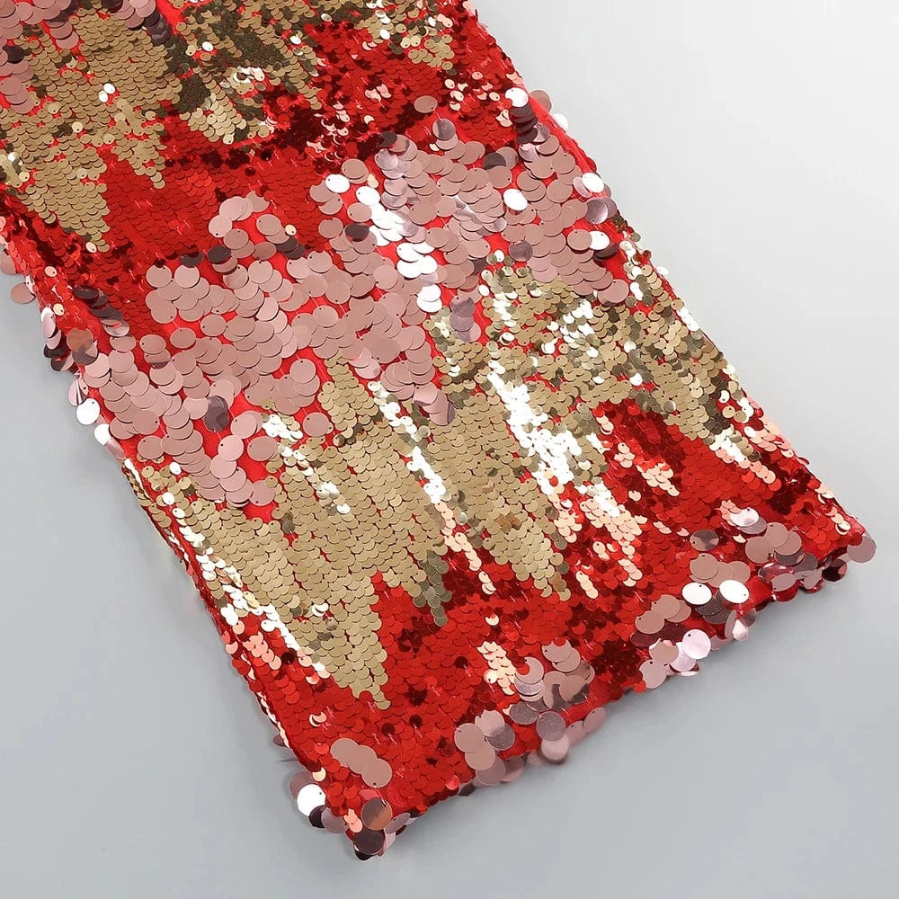 Women's New Stylish Sleeveless Slim Sequin Feather Patchwork Wrap Calf Length Dress Luxurious Evening Party Dress