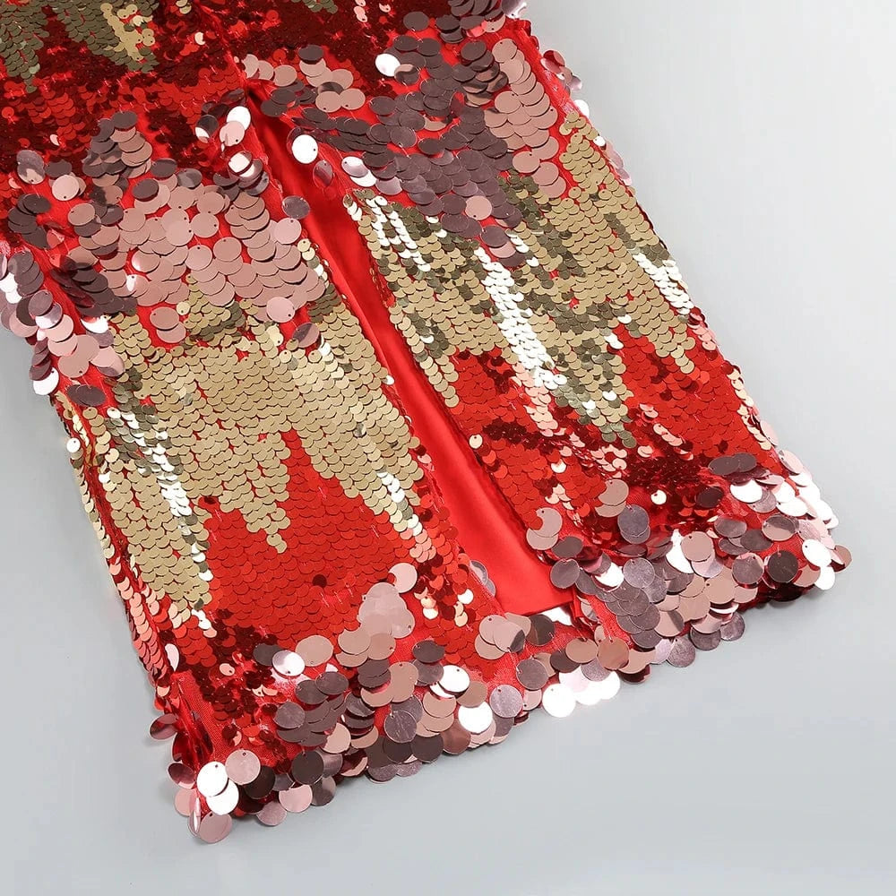 Women's New Stylish Sleeveless Slim Sequin Feather Patchwork Wrap Calf Length Dress Luxurious Evening Party Dress