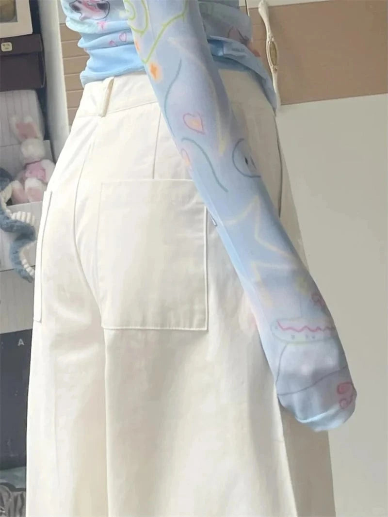 Women's Off White Pants Harajuku Streetwear Oversize Parachute Pants Y2k Retro 2000s Aesthetic Vintage Trousers Fashion Clothes