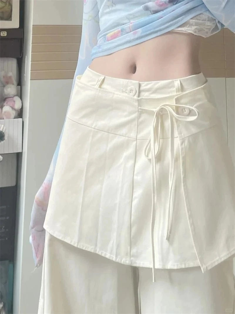 Women's Off White Pants Harajuku Streetwear Oversize Parachute Pants Y2k Retro 2000s Aesthetic Vintage Trousers Fashion Clothes