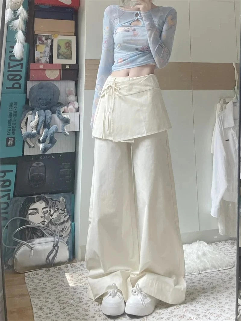 Women's Off White Pants Harajuku Streetwear Oversize Parachute Pants Y2k Retro 2000s Aesthetic Vintage Trousers Fashion Clothes