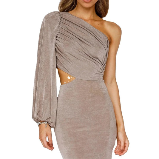 Women's One Shoulder Long Sleeve Cutout Bodycon Club Cocktail Mini Dress