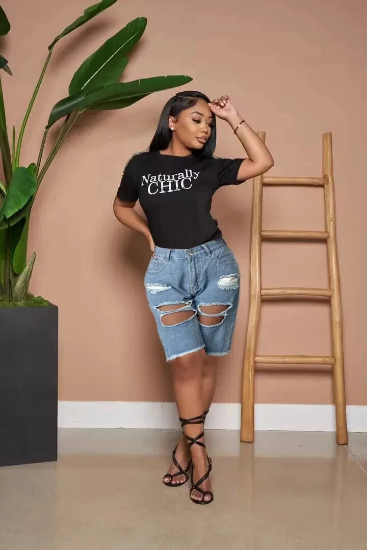 Women's Pants Distressed Jeans Denim Shorts Pants Ladies Jeans Cut Out Ripped Holes Women Jeans trousers