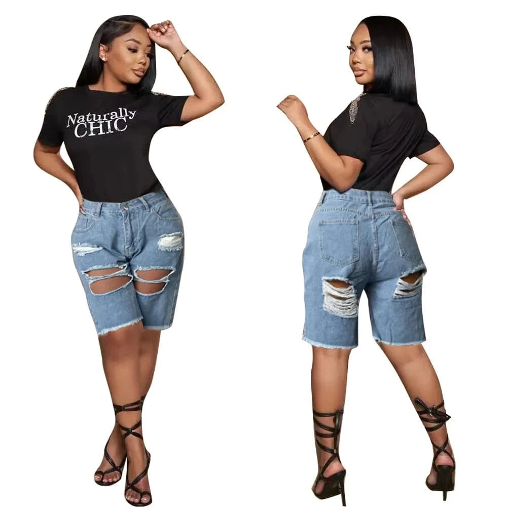 Women's Pants Distressed Jeans Denim Shorts Pants Ladies Jeans Cut Out Ripped Holes Women Jeans trousers
