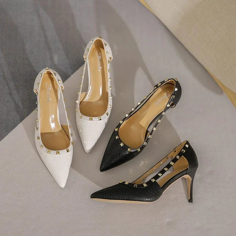 Women's Point Toe Hollow Out Stiletto Sandal Summer New Female Shallow Rivet High Heel Shoes