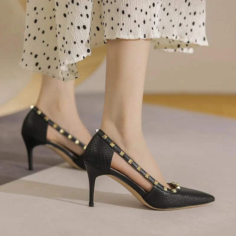 Women's Point Toe Hollow Out Stiletto Sandal Summer New Female Shallow Rivet High Heel Shoes