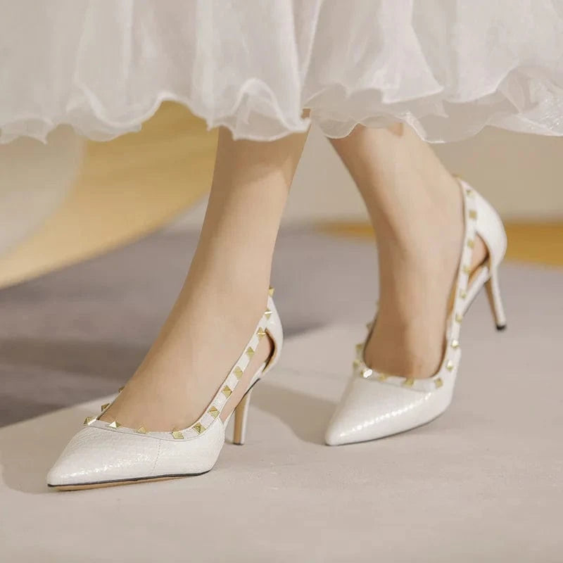 Women's Point Toe Hollow Out Stiletto Sandal Summer New Female Shallow Rivet High Heel Shoes