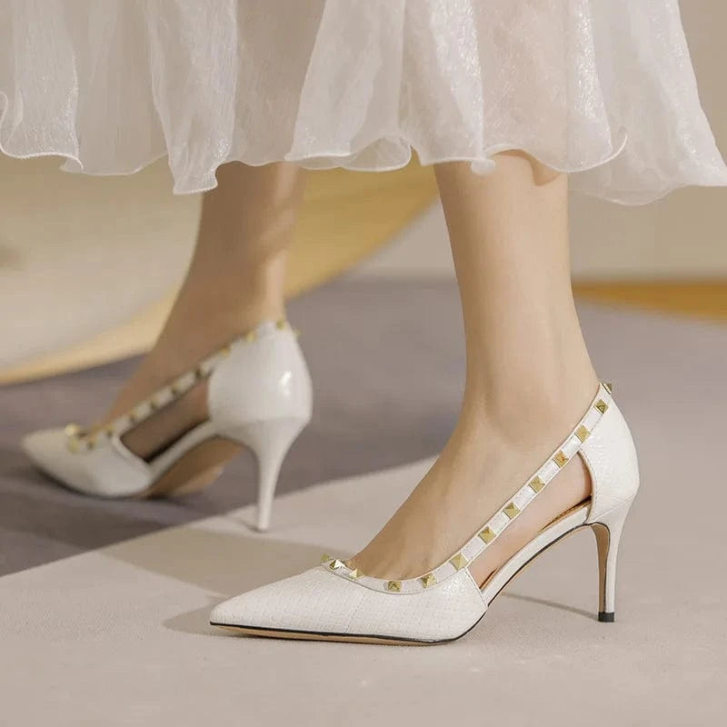 Women's Point Toe Hollow Out Stiletto Sandal Summer New Female Shallow Rivet High Heel Shoes