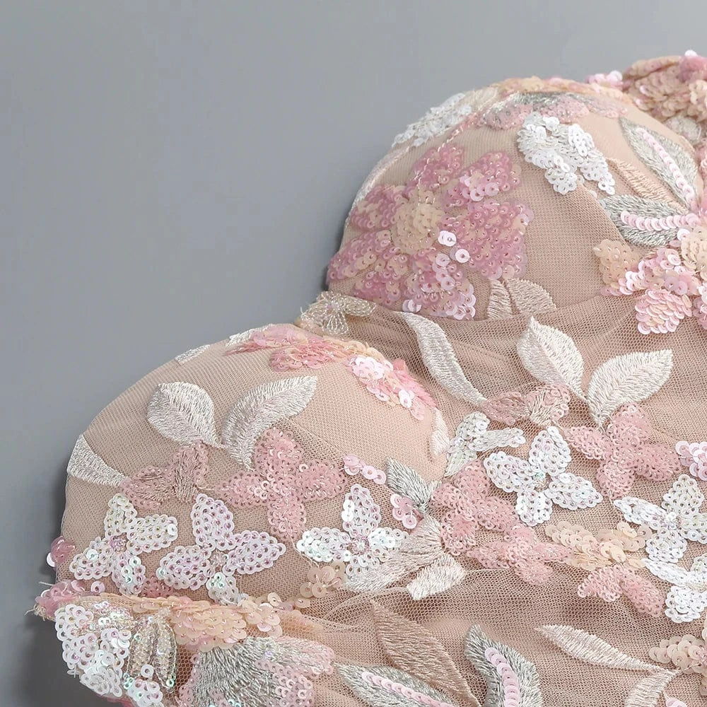 Women's Print One-Line Shoulder Sleeveless Slim Sexy Ankle-Length Dress Lace Embroidery Flowers Colorful Sequins Elegant Dress