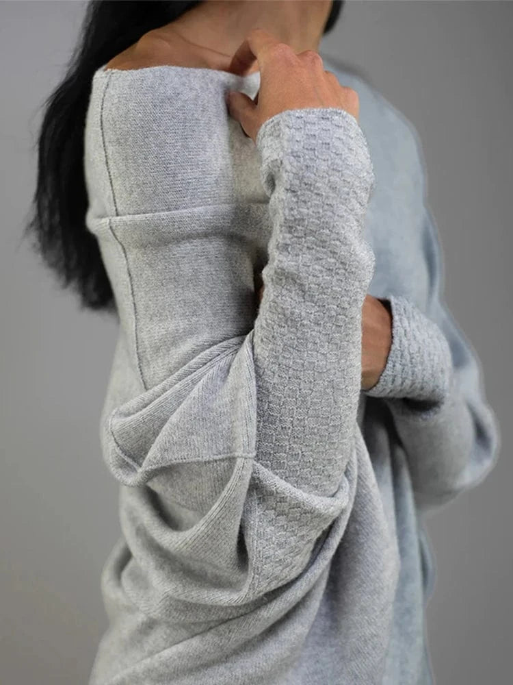 Women's Ribbed Knit Jumper Set Casual Bat Sleeve round Neck Simple Versatile Autumn Winter Knitwear 2024 New Headwear Included