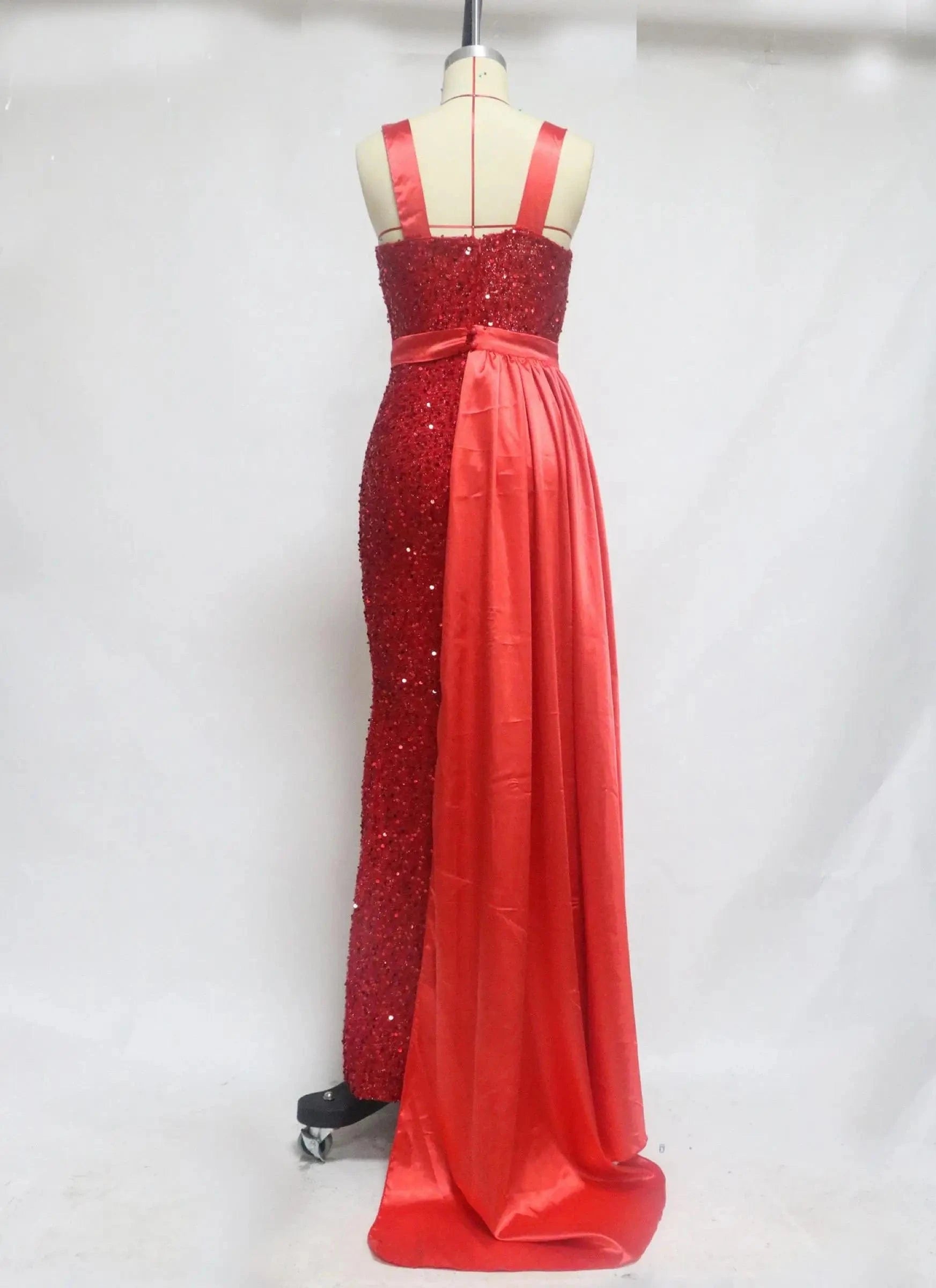 women's Sequin tassel Slim bodycon off the shoulder red sexy satin evening dress