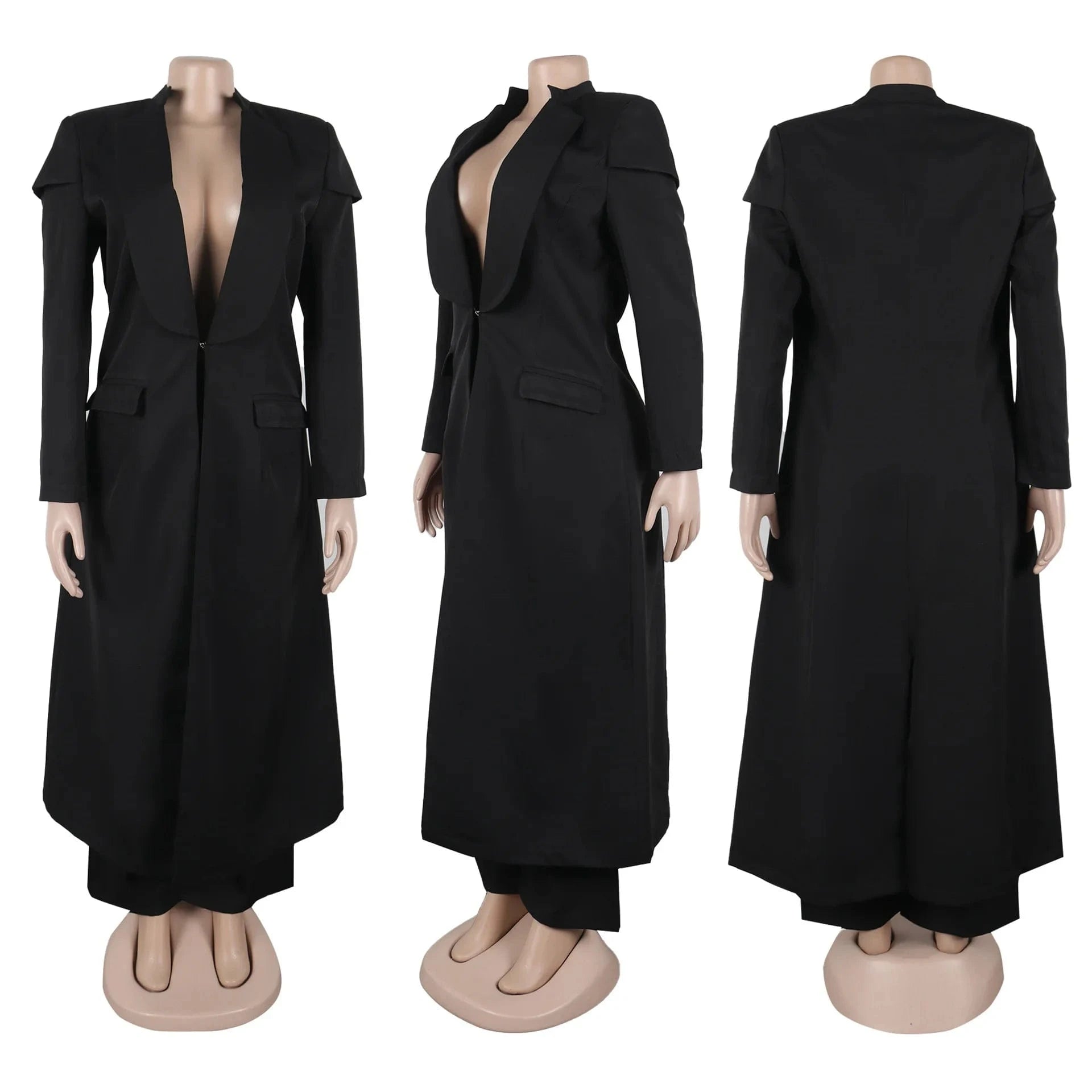 Women's Set Full Sleeve X-Long Blazer Coat+ Long Pant Suit 2025 Spring Streetwear Two 2 Piece Set Africa OL Work Outfits