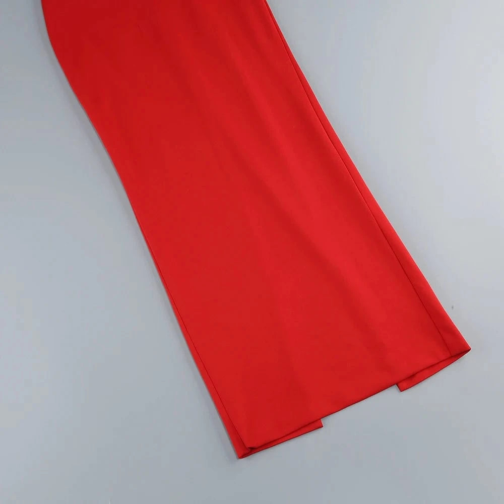 Women's Sexy Glamorous Red One Shoulder Ankle-Length Dress with Large Flower Luxurious Temperament Evening Party Dress