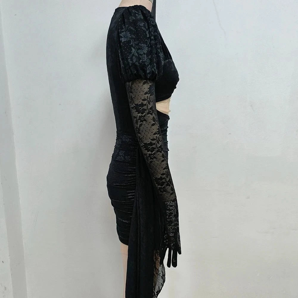 Women's Sexy Lace Spice Girl Dress Haute Sense Hollow Out Irregular Pure Desire Dress Luxury Temperament Evening Party Dress