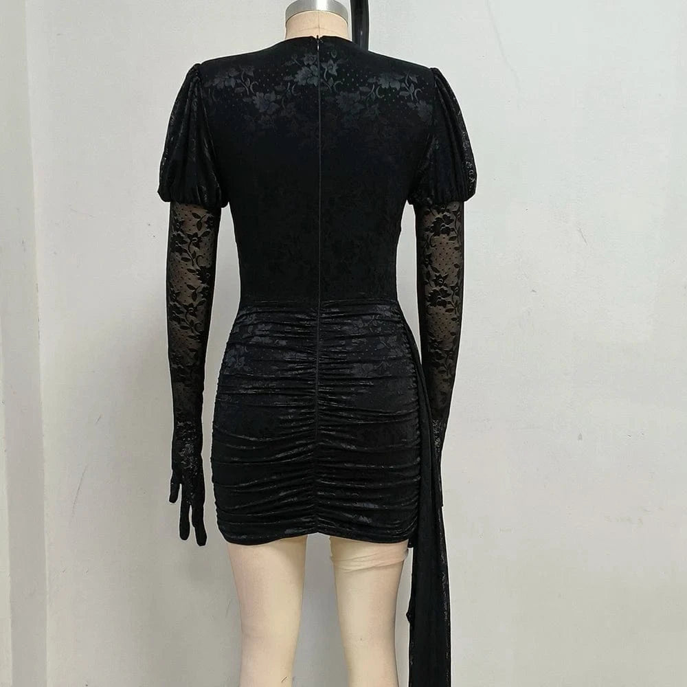 Women's Sexy Lace Spice Girl Dress Haute Sense Hollow Out Irregular Pure Desire Dress Luxury Temperament Evening Party Dress