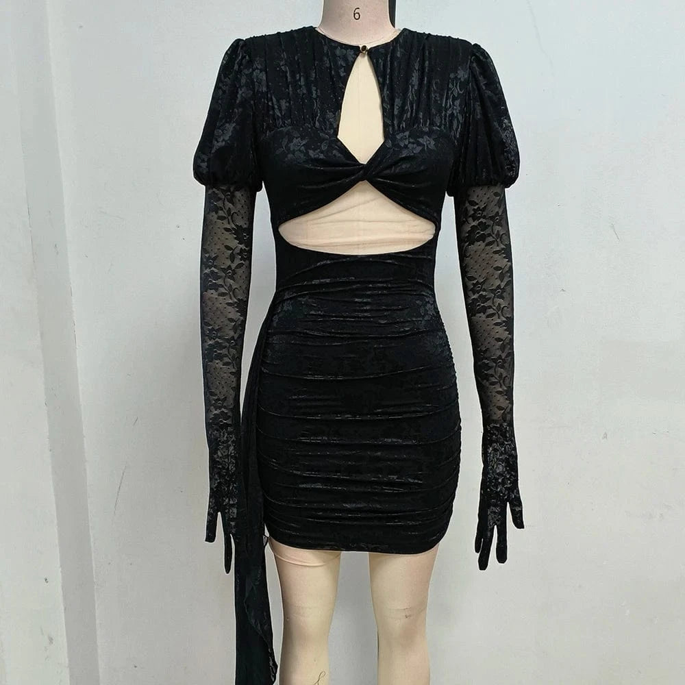 Women's Sexy Lace Spice Girl Dress Haute Sense Hollow Out Irregular Pure Desire Dress Luxury Temperament Evening Party Dress