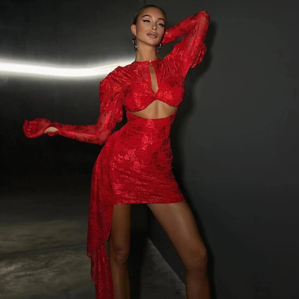 Women's Sexy Lace Spice Girl Dress Haute Sense Hollow Out Irregular Pure Desire Dress Luxury Temperament Evening Party Dress