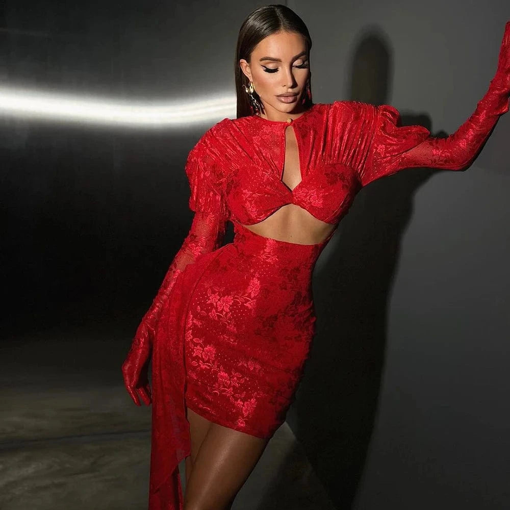 Women's Sexy Lace Spice Girl Dress Haute Sense Hollow Out Irregular Pure Desire Dress Luxury Temperament Evening Party Dress