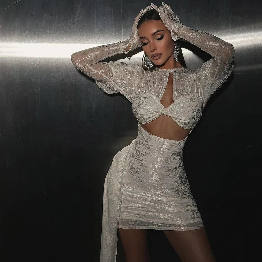 Women's Sexy Lace Spice Girl Dress Haute Sense Hollow Out Irregular Pure Desire Dress Luxury Temperament Evening Party Dress