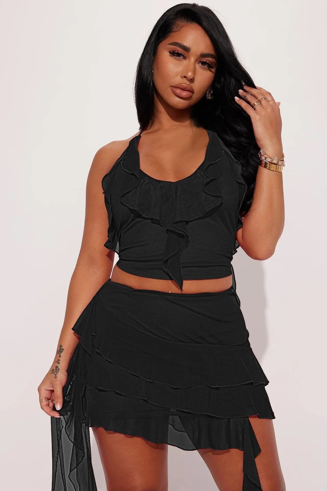Women's sexy two pieces set Halter crop tops and bodycon mini dress