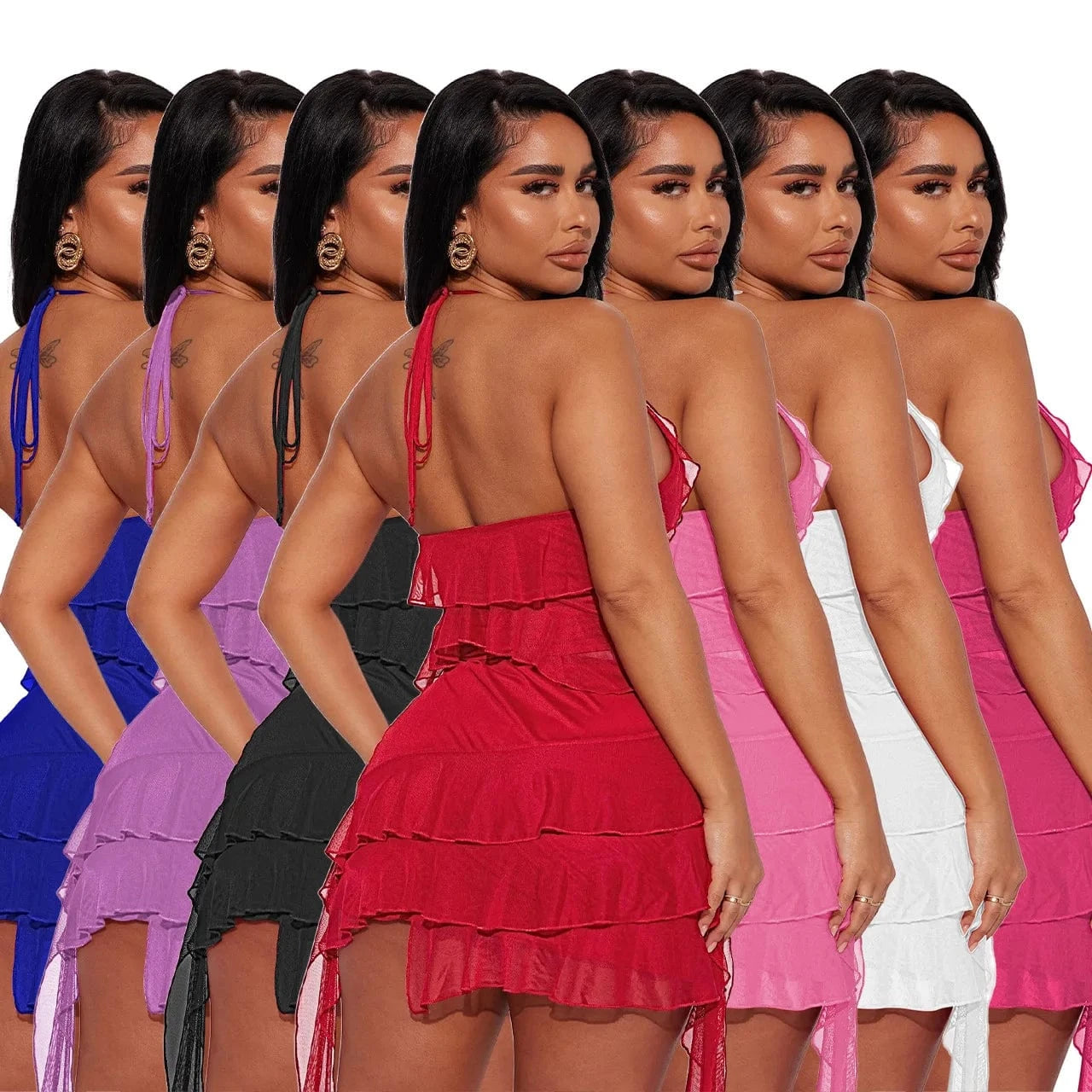 Women's sexy two pieces set Halter crop tops and bodycon mini dress