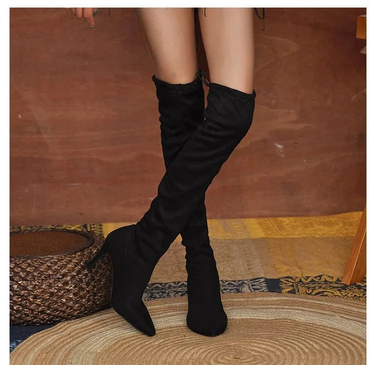 Women's shoes autumn high-heeled women's boots leopard print large size wrapped legs were thin elastic boots