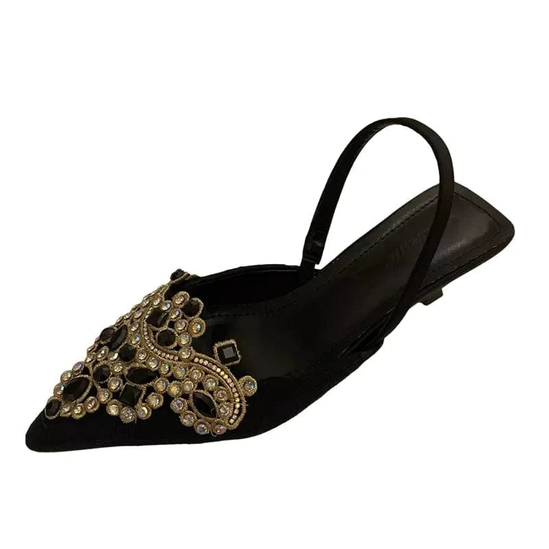 Women's shoes factory rhinestone crown flower head mid-heel stiletto women's single shoes women's slippers