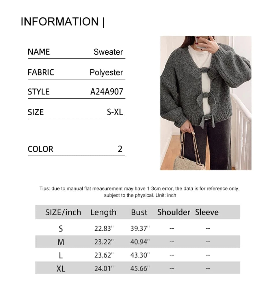 Women's Solid Color Bow Cardigan 2025 Autumn Winter Collection Casual Warm Office Wear Home Comfort Fashion Best Choice