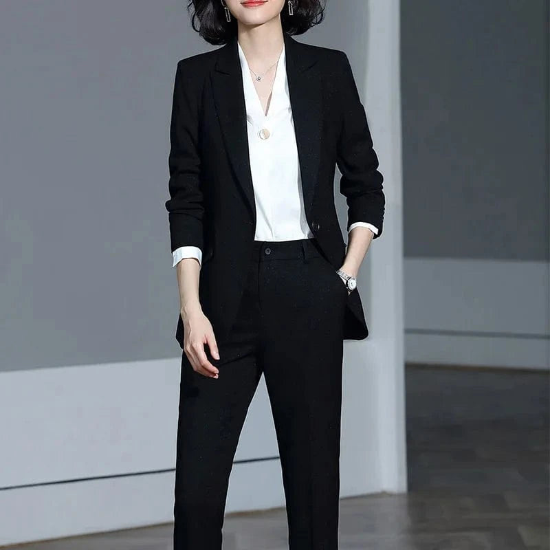 Women's Solid Green Ankle-Length Blazer and Pant Suit Single Button 2 Piece Work Wear Office Lady Style Wholesale Dropship