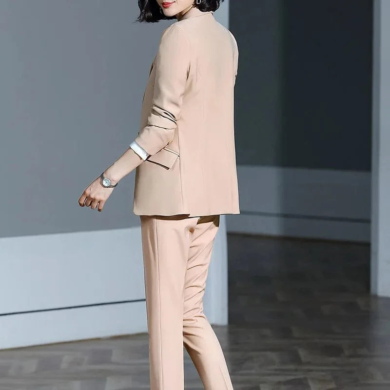 Women's Solid Green Ankle-Length Blazer and Pant Suit Single Button 2 Piece Work Wear Office Lady Style Wholesale Dropship