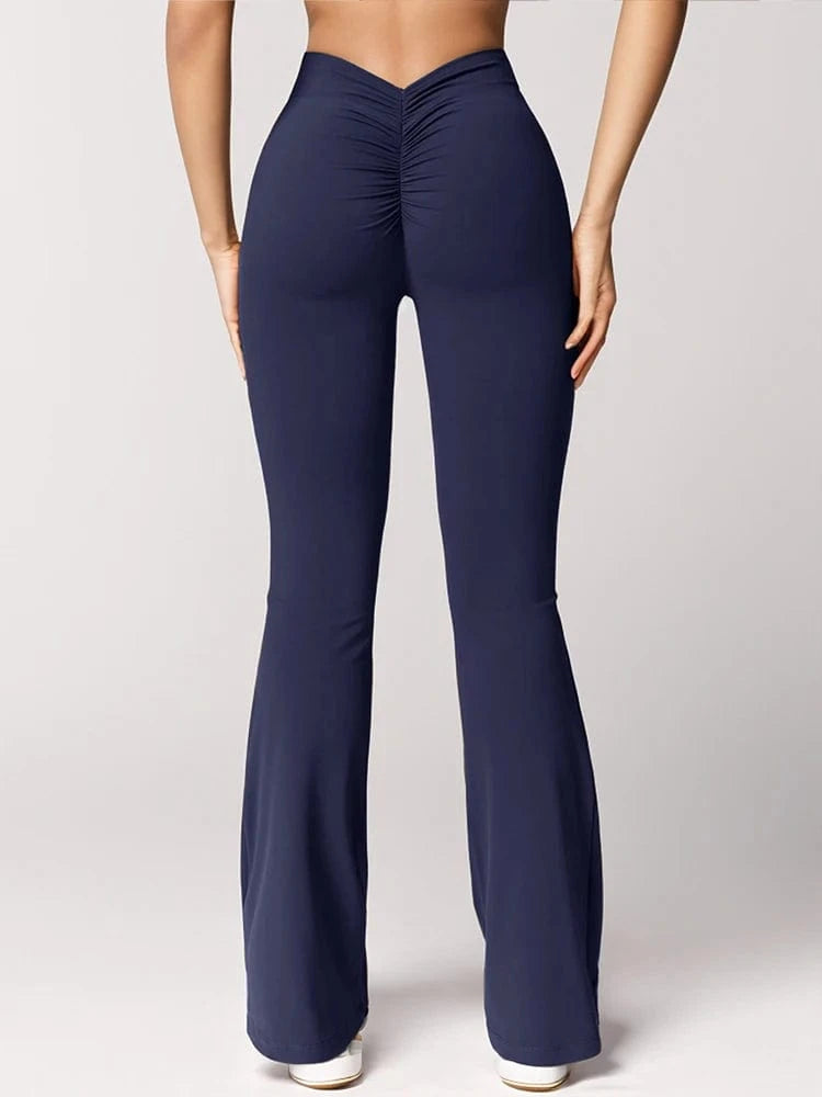 Women's Sports Yoga Pants Pleated Flared Pants  V-Back Butt-Lifting Wide Leg High Waist 31.5 Inches Fitness Sports Yoga Pants