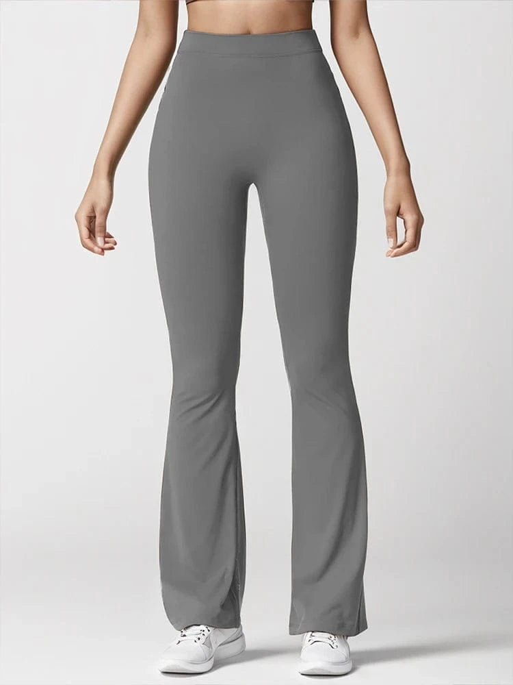 Women's Sports Yoga Pants Pleated Flared Pants  V-Back Butt-Lifting Wide Leg High Waist 31.5 Inches Fitness Sports Yoga Pants