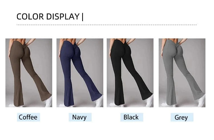 Women's Sports Yoga Pants Pleated Flared Pants  V-Back Butt-Lifting Wide Leg High Waist 31.5 Inches Fitness Sports Yoga Pants