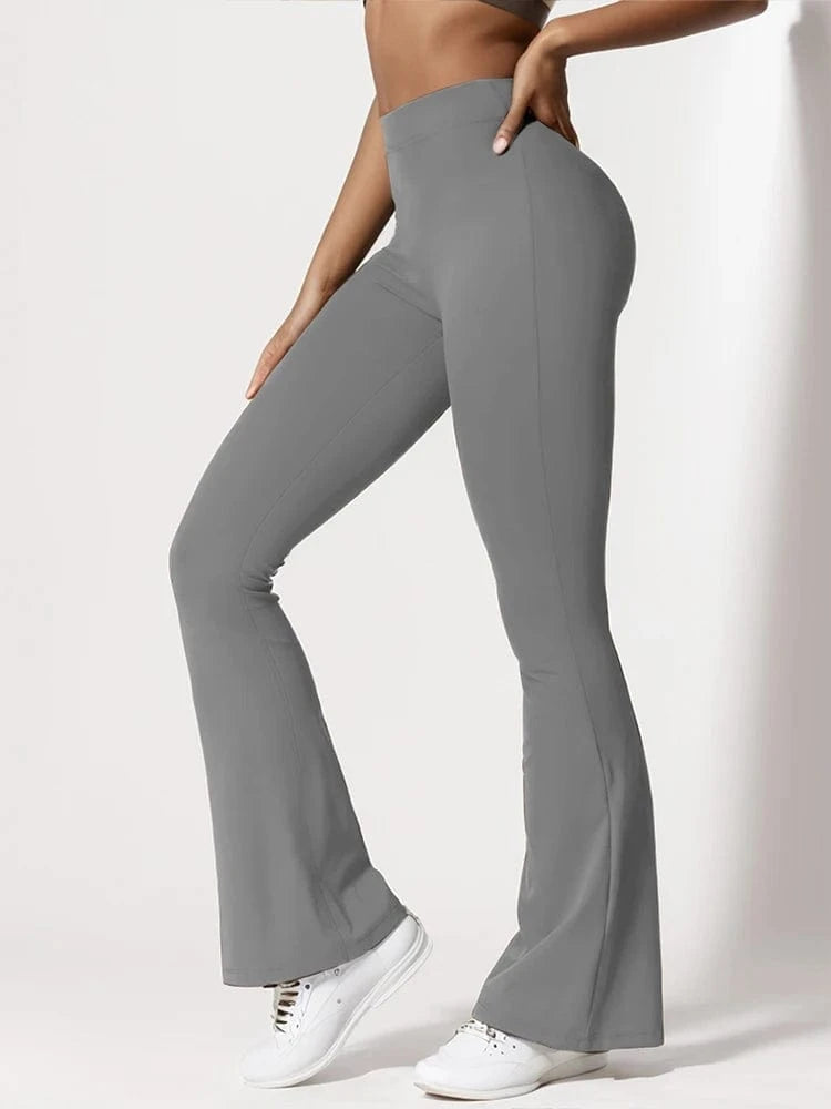 Women's Sports Yoga Pants Pleated Flared Pants  V-Back Butt-Lifting Wide Leg High Waist 31.5 Inches Fitness Sports Yoga Pants