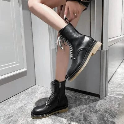 Women's spring and autumn British style short boots single boots thick-soled mid-tube women's boots