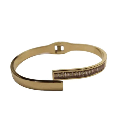 Women's style / 17cm / Golden Spring Bracelet European and American fashion versatile trend charm spring bracelet 316L stainless steel women's bracelet plated with 18K gold b