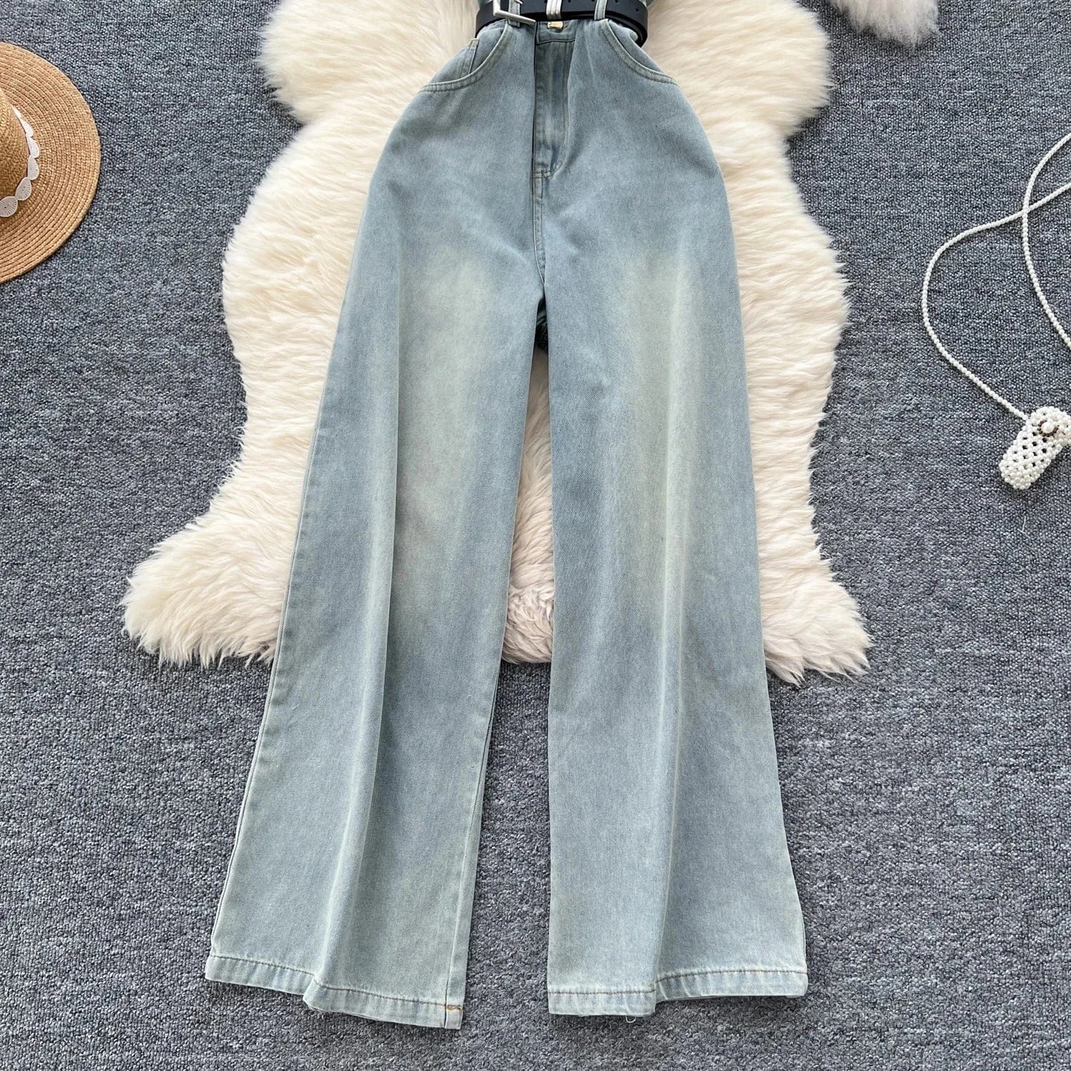 Women'S Summer Fashion Lapel Single-Breasted Waisted Denim Wide Leg Casual Jumpsuit