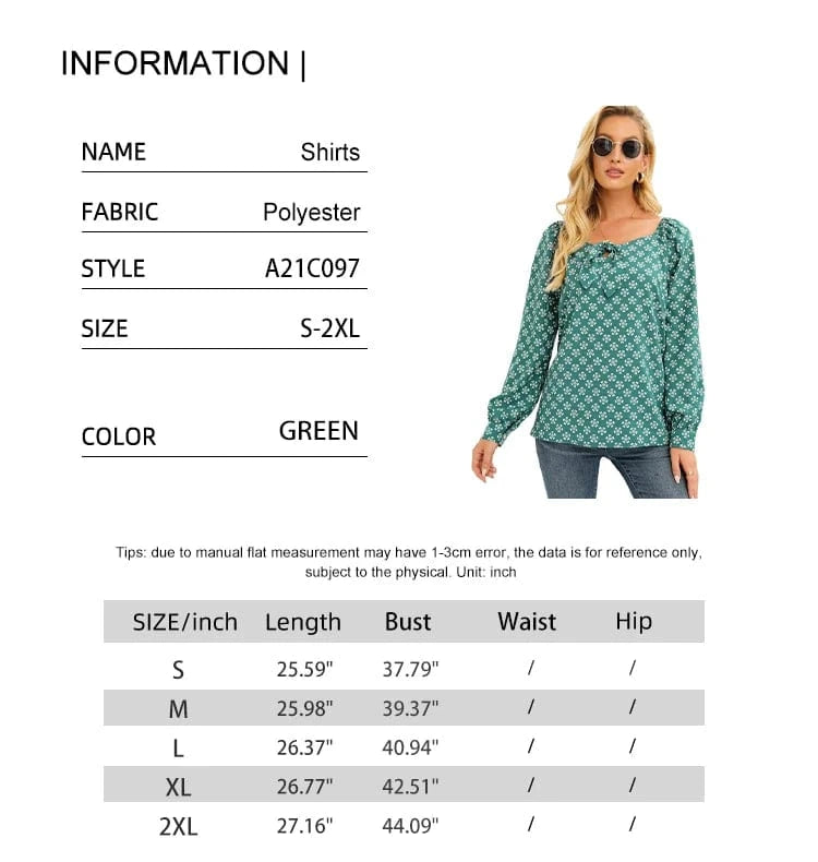 Women's Summer Fashion Square Collar Hollow Shirt Unbuttoned Long Sleeve Loose Casual Printed Top for Casual Wear