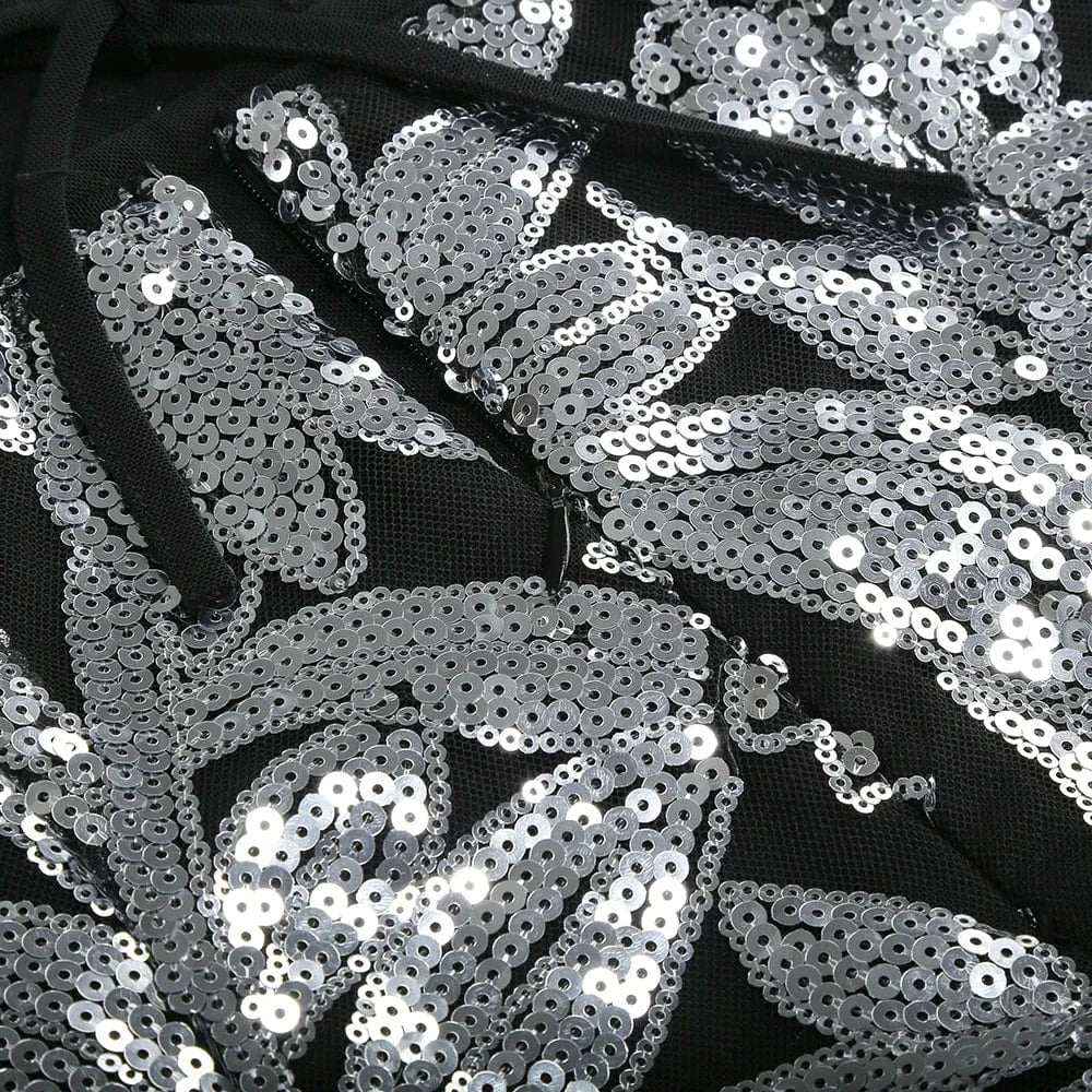 Women's Summer New Casual O-Neck Dress Sexy Skirt Hem Slit Hollow Backless Lace-up Fashion Sequins Loose Dress Evening Party