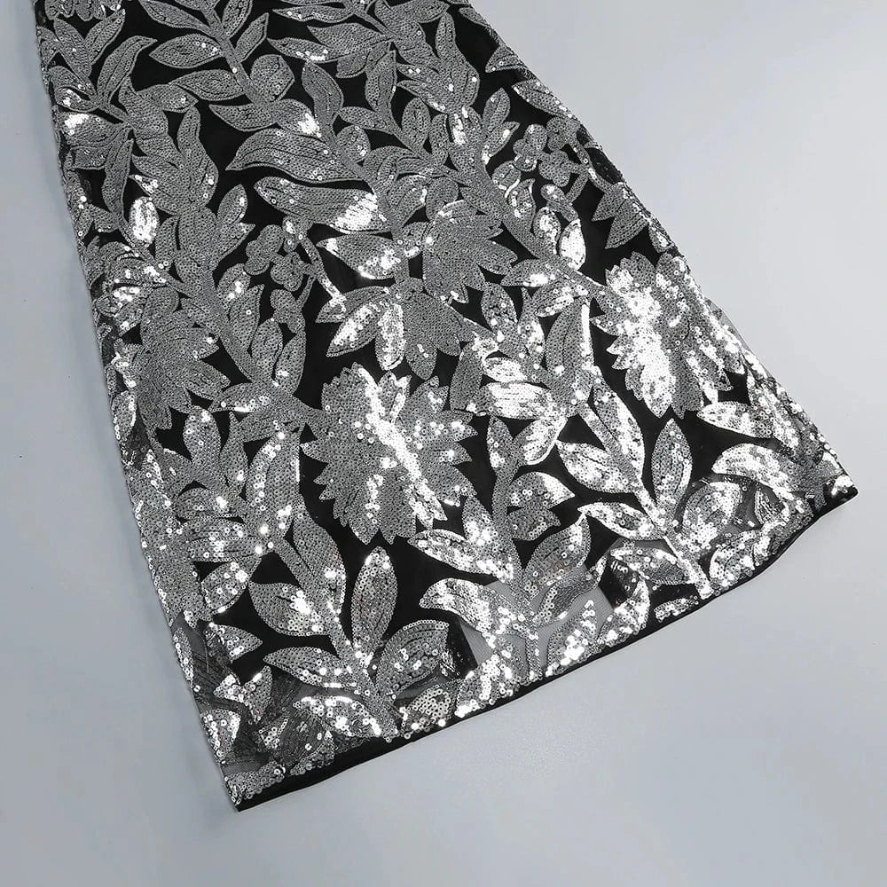 Women's Summer New Casual O-Neck Dress Sexy Skirt Hem Slit Hollow Backless Lace-up Fashion Sequins Loose Dress Evening Party